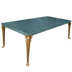 Rectangular Turquoise Dining Table Ecological Shagreen Decoration Casted Brass