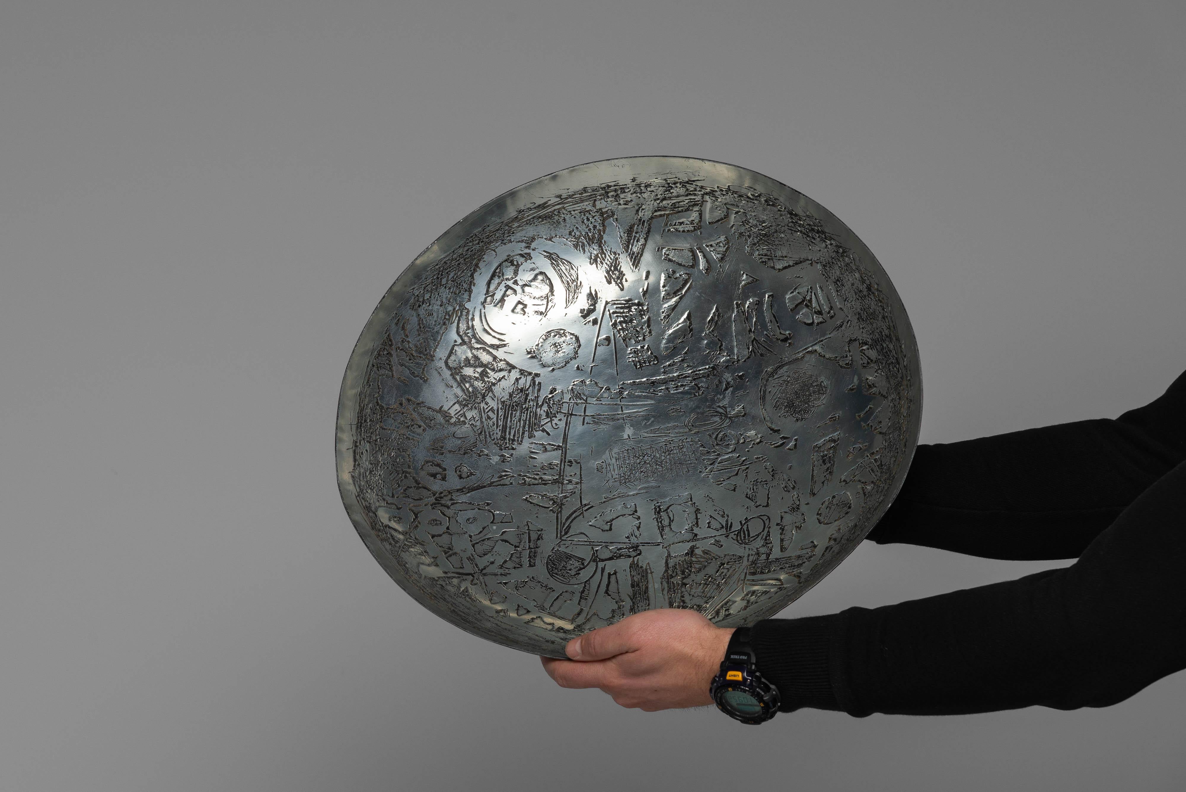 Mid-Century Modern Nerone e Patuzzi etched aluminium bowl Italy 1975
