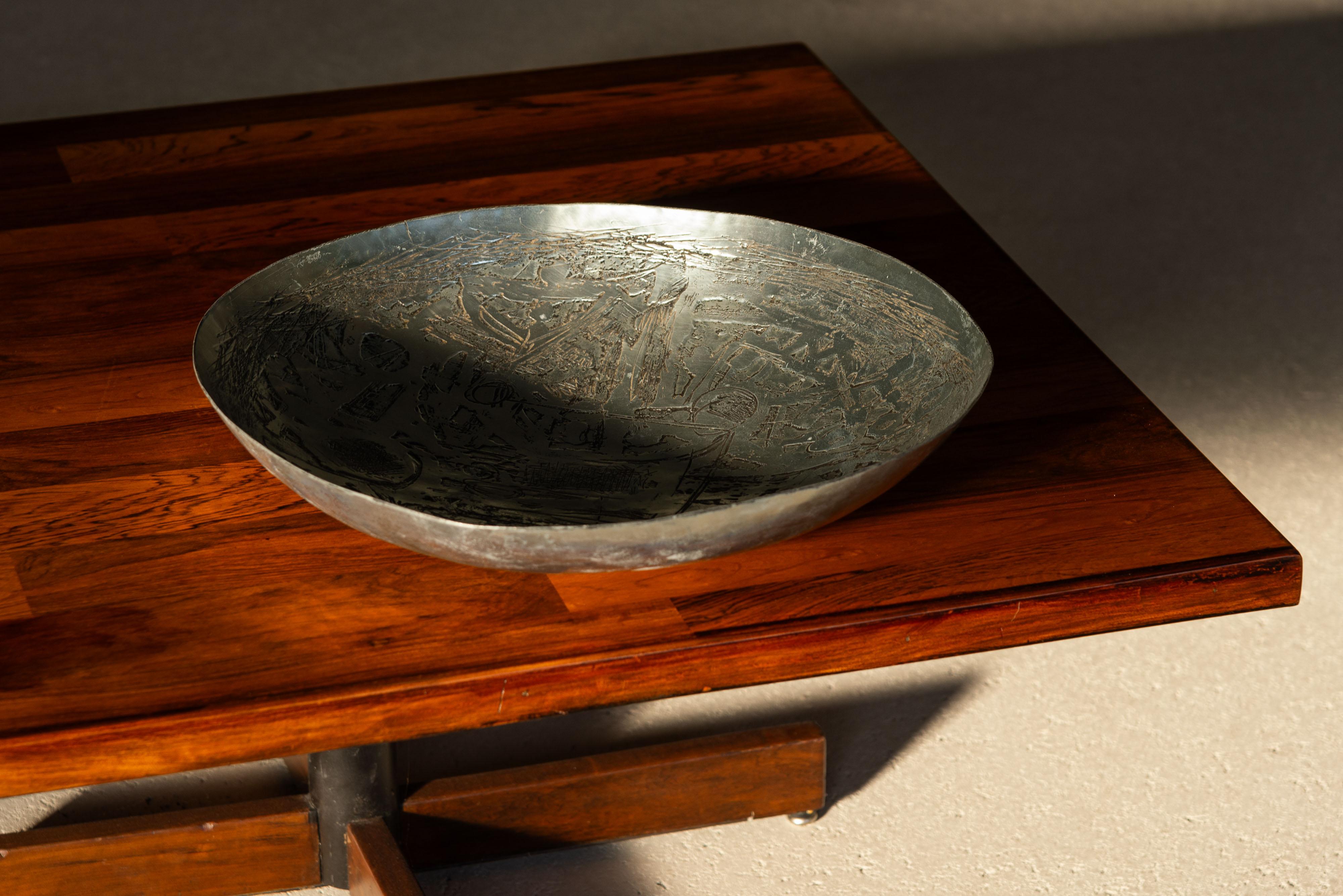 Etched Nerone e Patuzzi etched aluminium bowl Italy 1975
