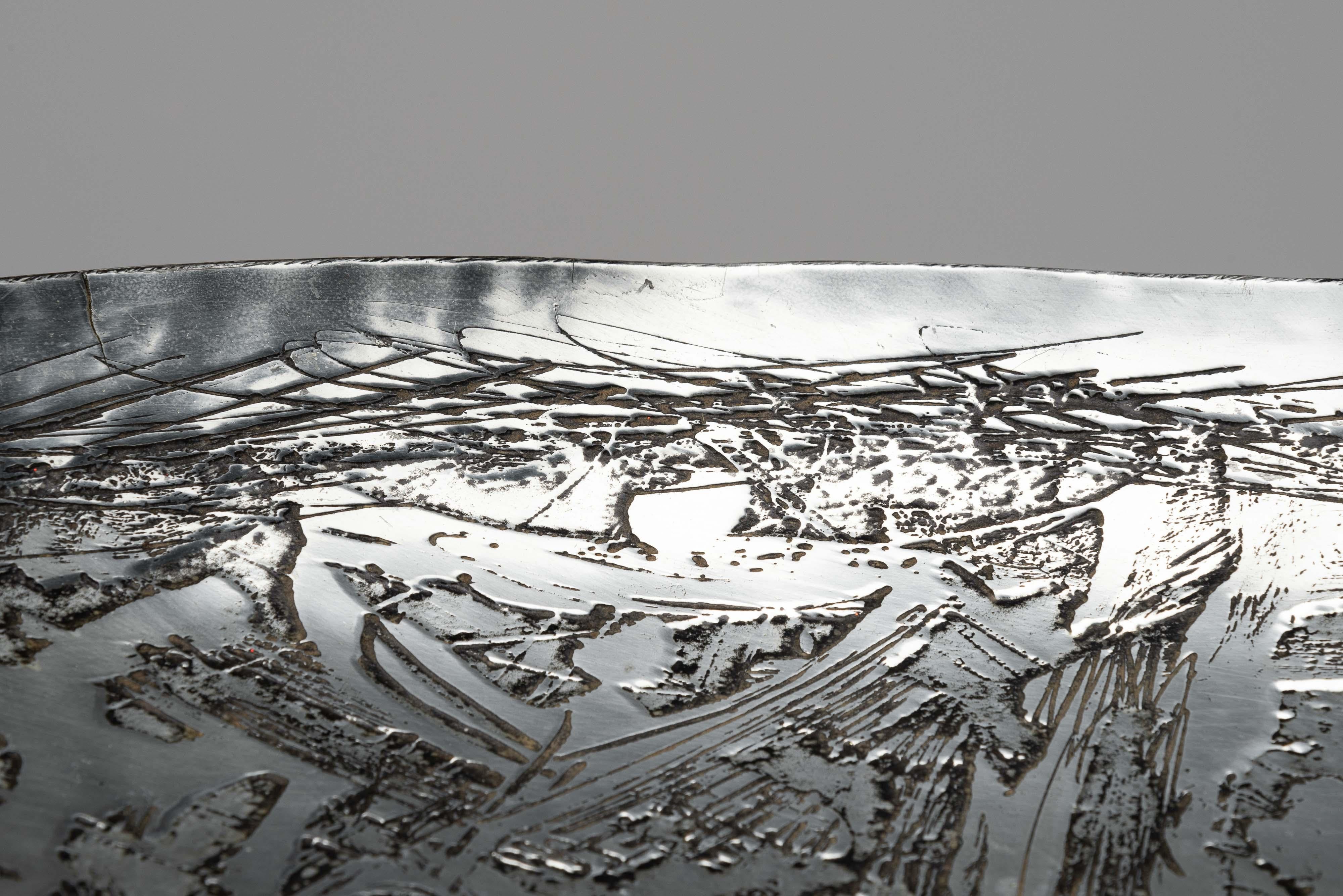 Aluminum Nerone e Patuzzi etched aluminium bowl Italy 1975