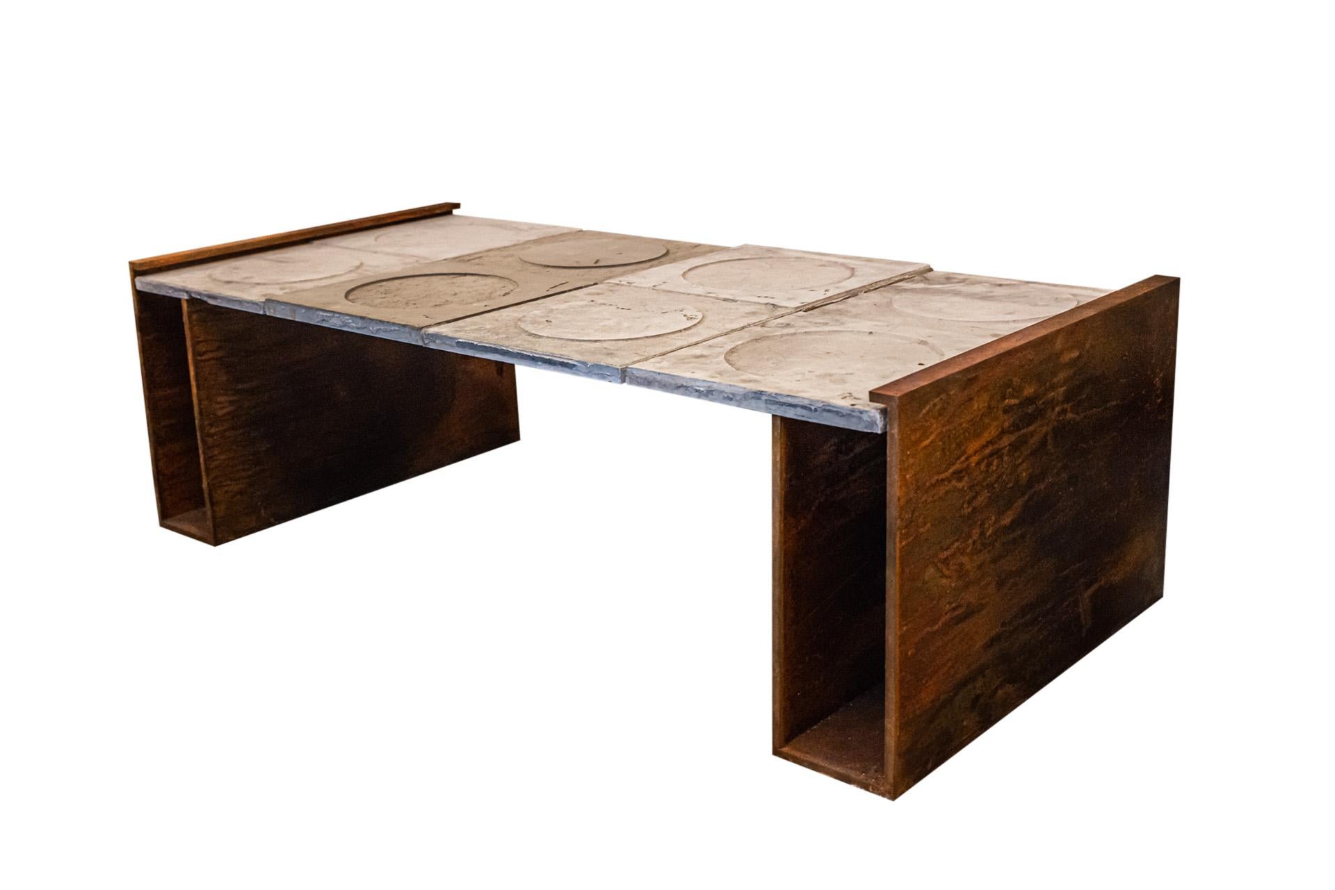 Coffee table composed of four elements in Roman travertine,
