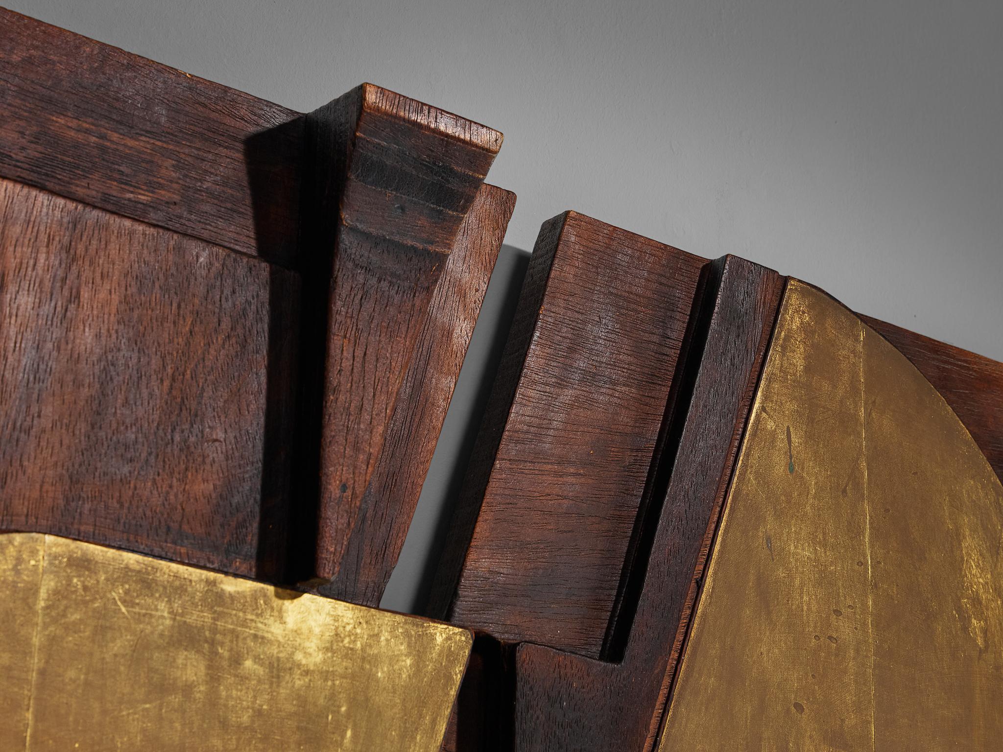 Italian Nerone Giovanni Ceccarelli Wall Panel in Wood, Copper and Brass