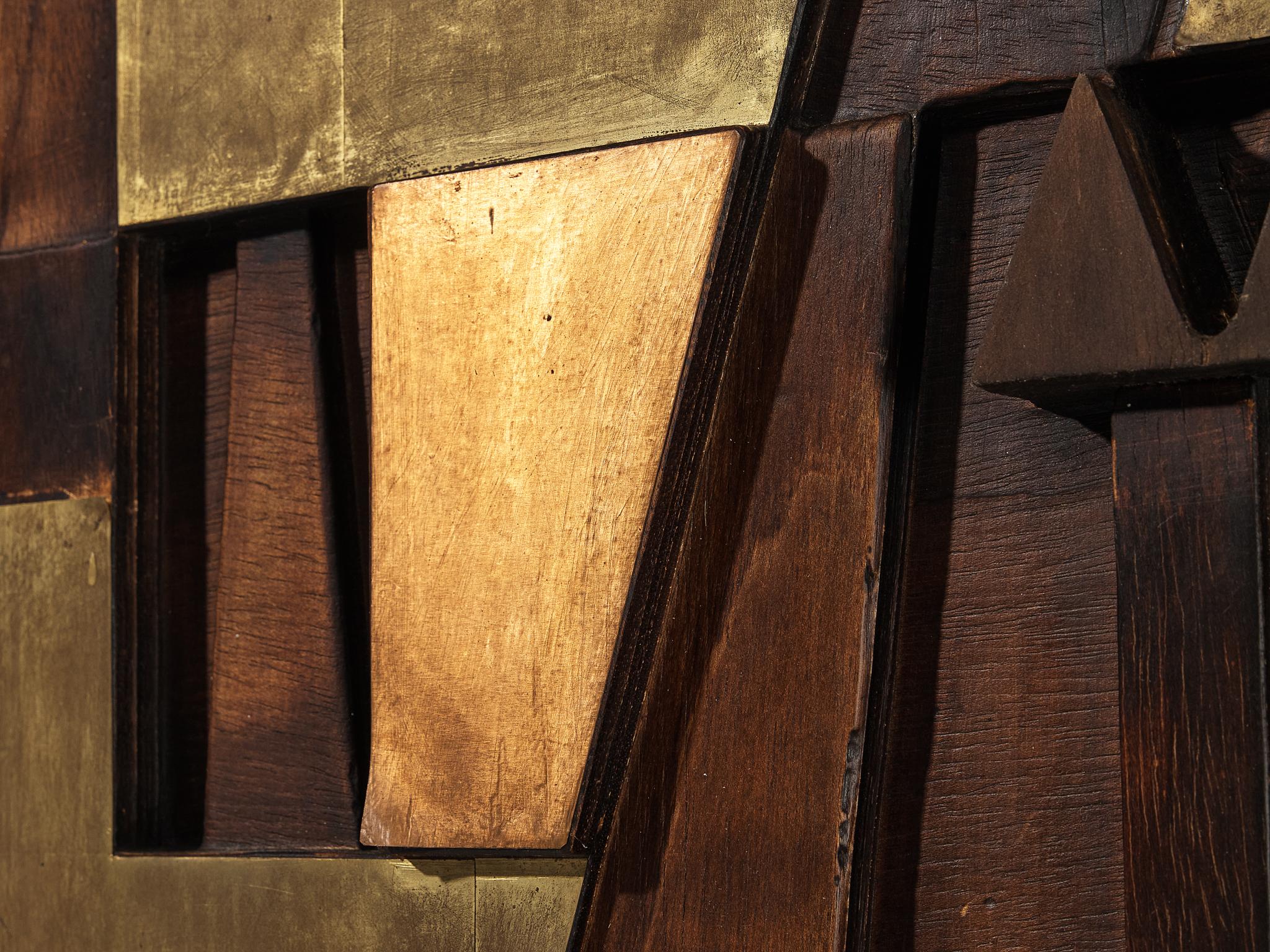 Late 20th Century Nerone Giovanni Ceccarelli Wall Panel in Wood, Copper and Brass