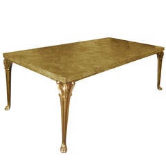 Rectangular Gold leaf Dining Table Scagliola Shagreen Decoration Casted Brass