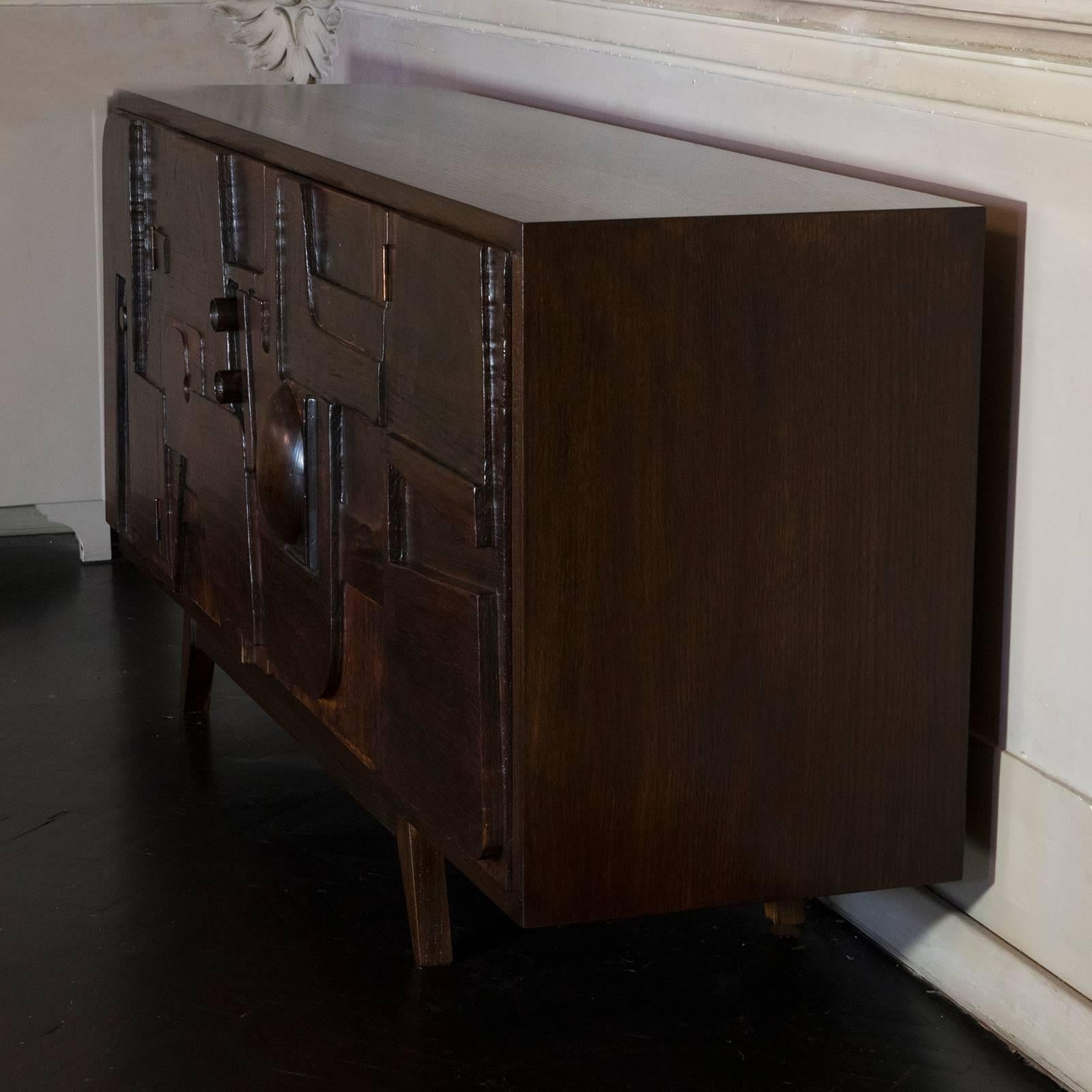 Italian Nerone Patuzzi High Relief Wood Panel Sideboard, circa 1970