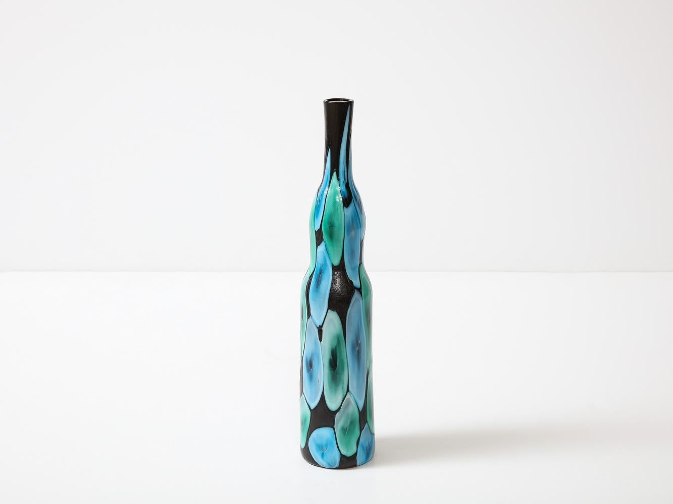 Hand-Crafted Nerox Bottle/ Vase by Hermano Toso for Fratellli Toso For Sale
