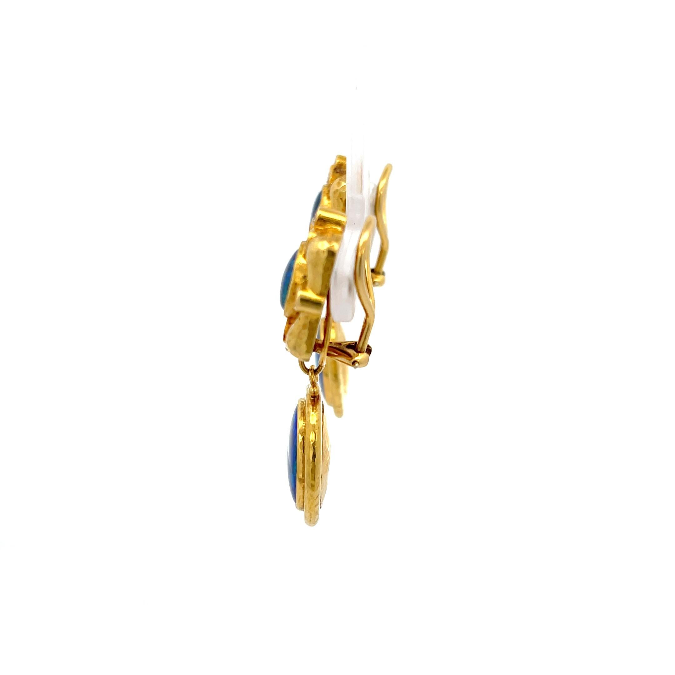 Round Cut NERSO Opal & Diamond Earrings 22K Yellow For Sale