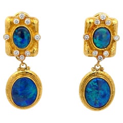 Retro NERSO Opal & Diamond Earrings 22K Yellow