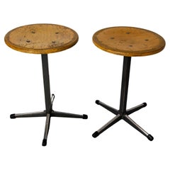 Nertherlands Pair of Scholar Stools from Amsterdam Beech and Metal, circa 1950