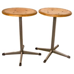 Nertherlands Pair of Scholar Stools from Amsterdam Beech and Metal, circa 1950