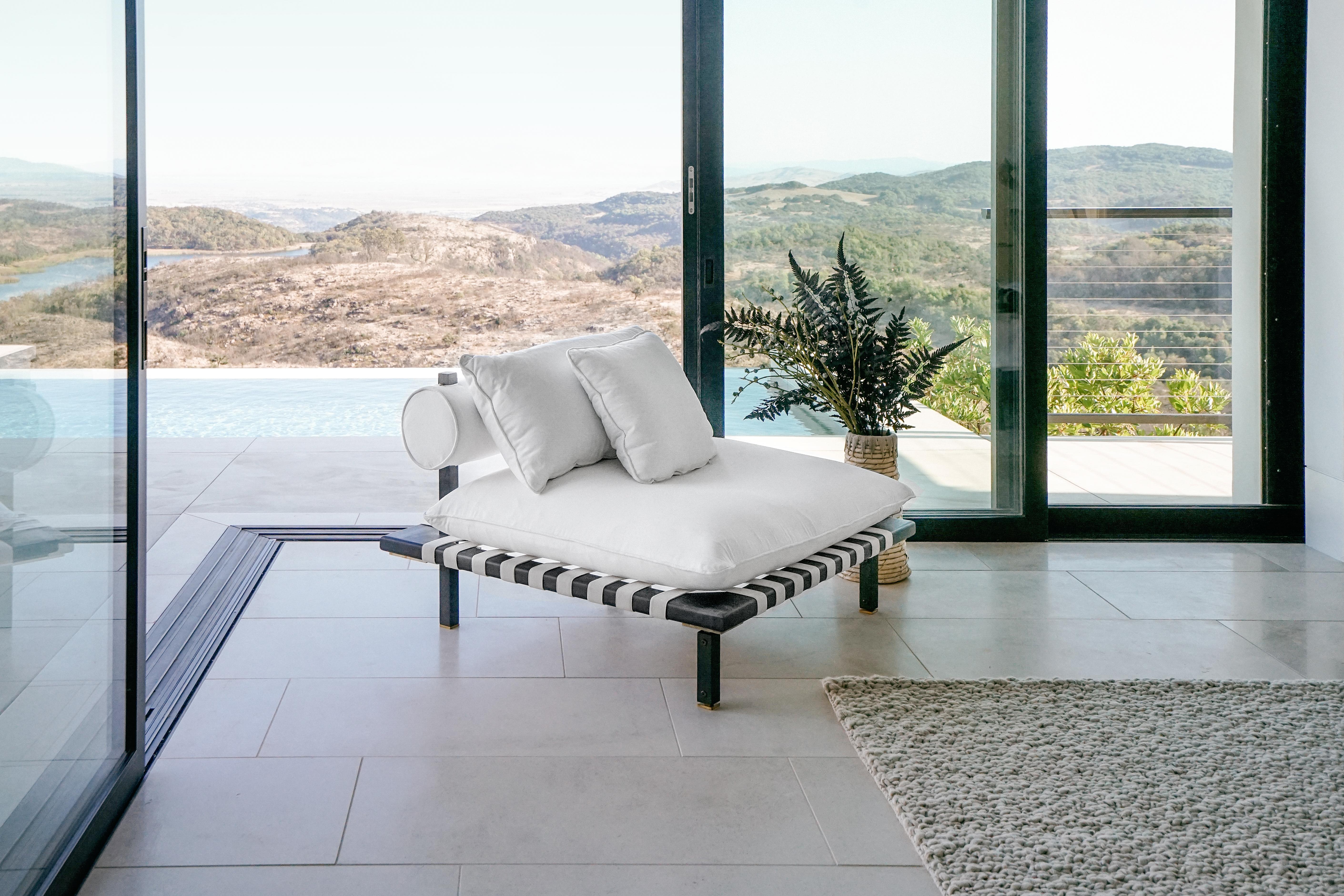 Modern Nerthus WHITE Hemp, Black Teak and  Indoor-Outdoor Sofa by ATRA