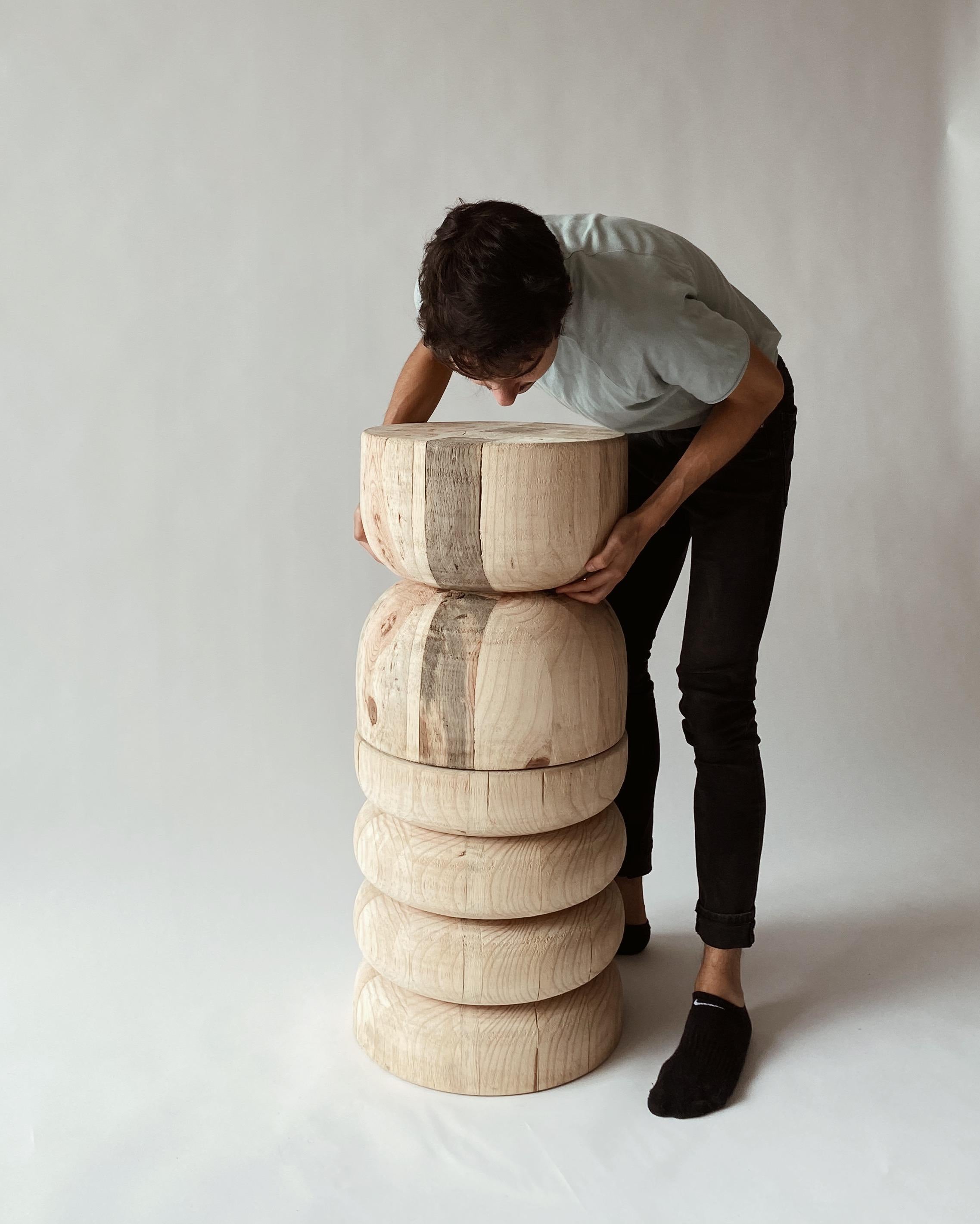 Wood NERU TOTEM STOOL 3, by Rebeca Cors For Sale