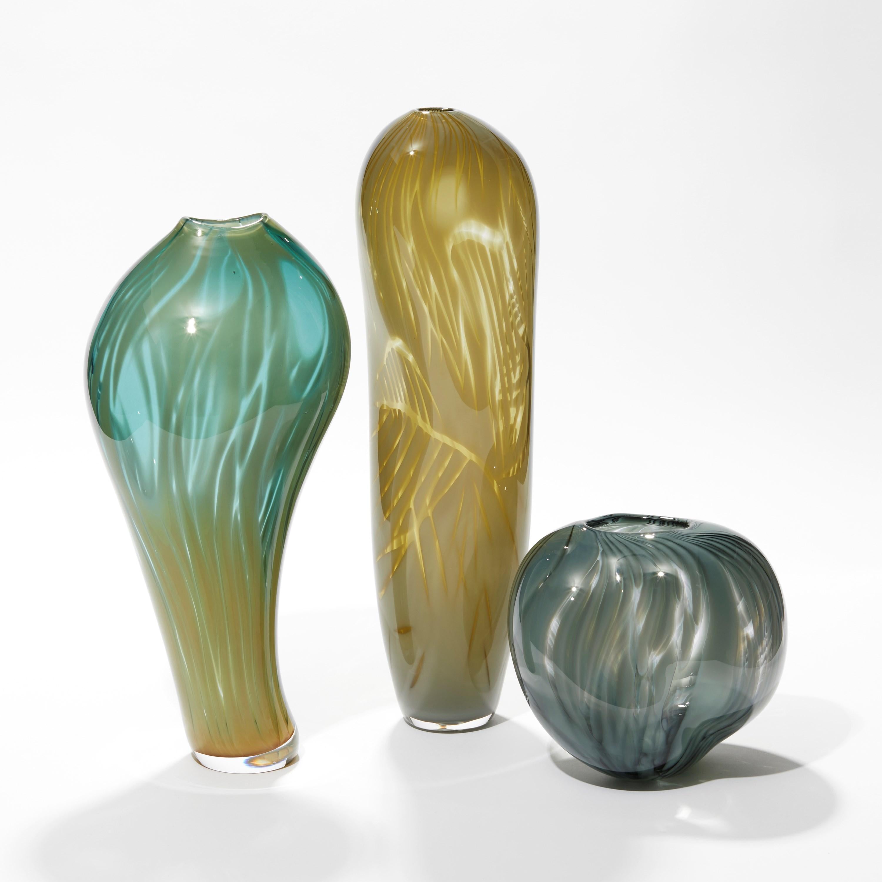 Nesiota, Olive / Khaki Green Sculptural Hand Blown Vase by Michèle Oberdieck In New Condition For Sale In London, GB