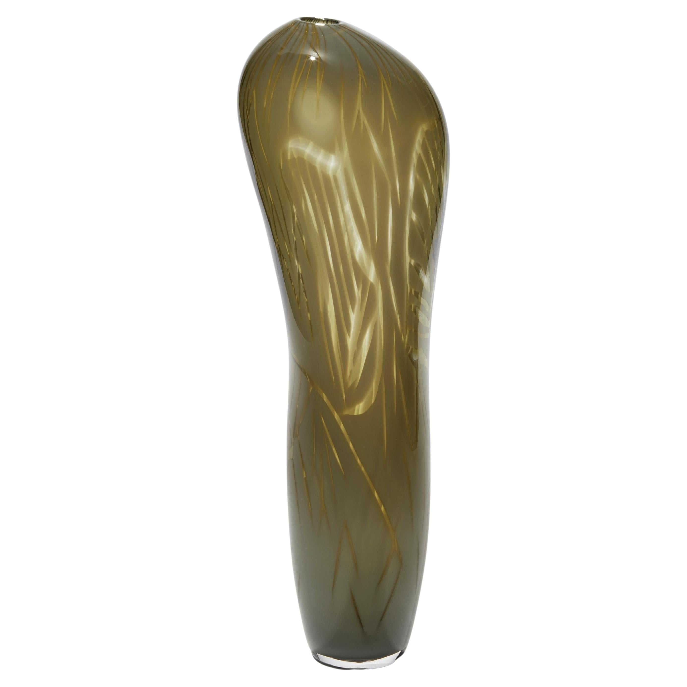 Nesiota, Olive / Khaki Green Sculptural Hand Blown Vase by Michèle Oberdieck For Sale