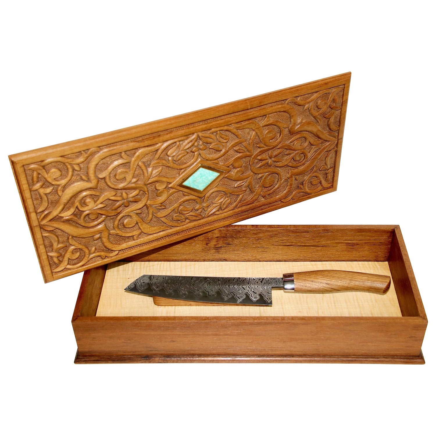 High-end zebra wood handle chef knife set damascus with wooden gift box  customization