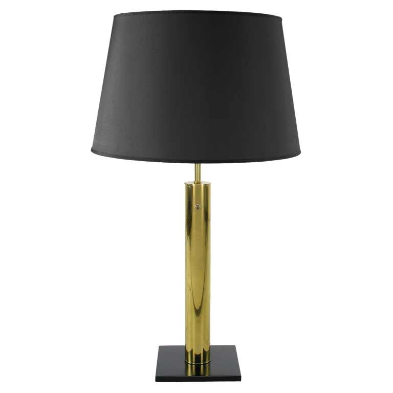 Nessen Brass Cylinder & Black Lacquer Base Table Lamp