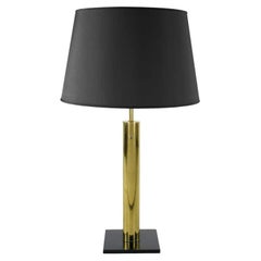 Retro Nessen Brass Cylinder & Black Lacquer Base Table Lamp