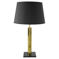 Nessen Brass Cylinder & Black Lacquer Base Table Lamp