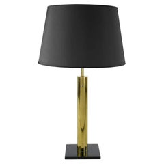 Vintage Nessen Brass Cylinder & Black Lacquer Base Table Lamp