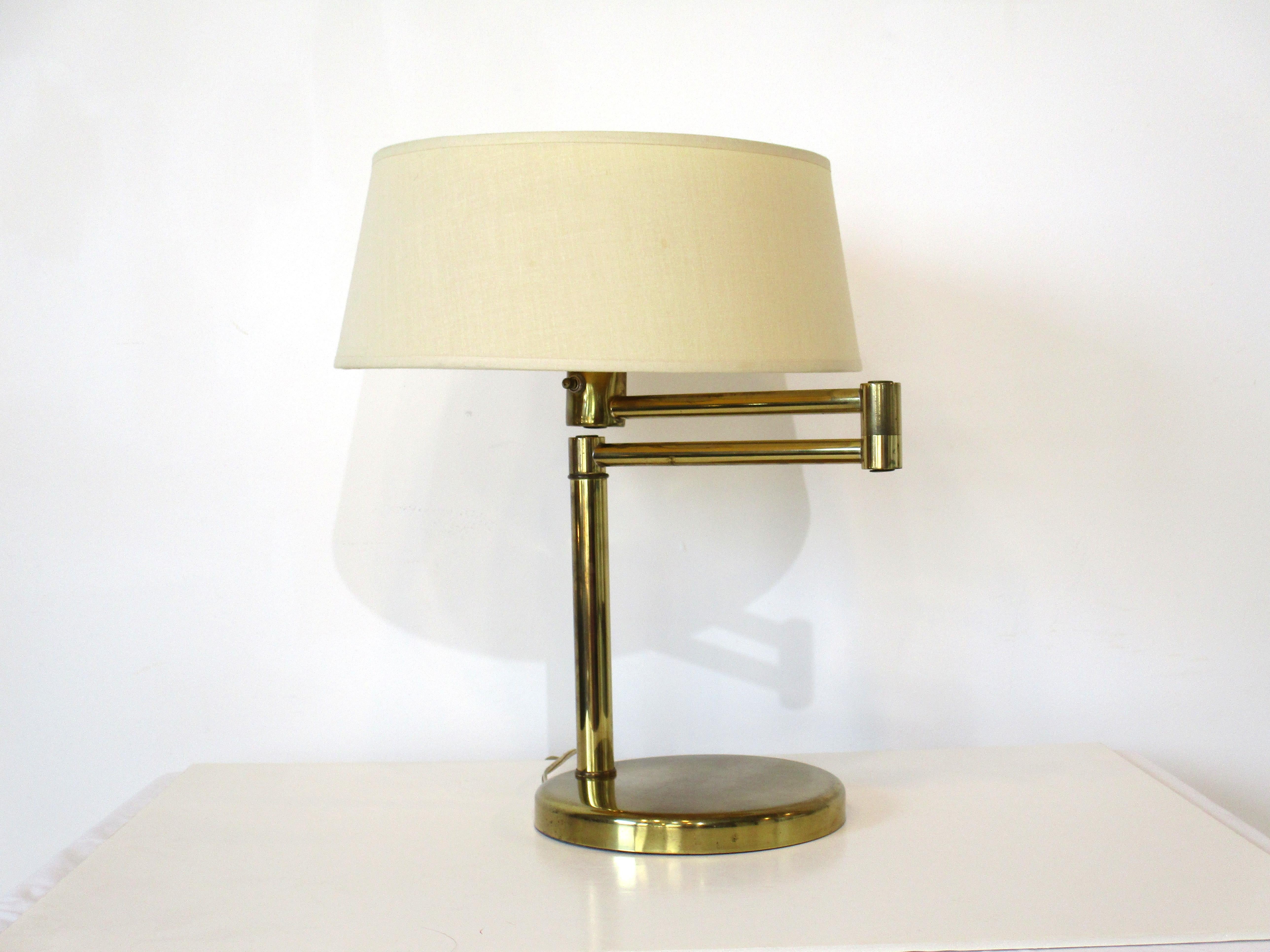 Nessen Brass Swing Arm Table Lamp by Walter Von Nessen In Good Condition In Cincinnati, OH