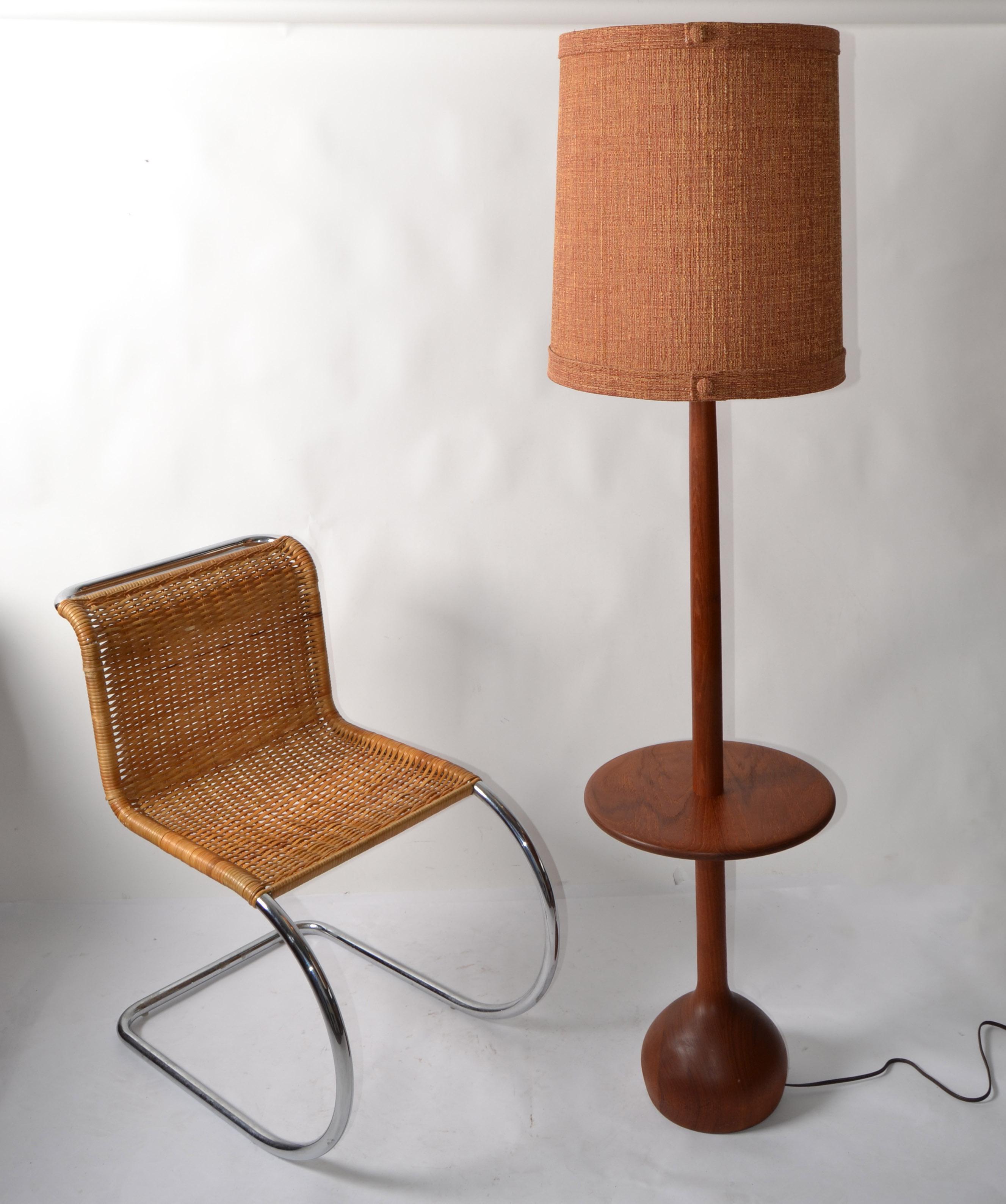Nessen Lighting Style Turned Walnut Floor Lamp Mid-Century Modern Fabric Shade For Sale 8