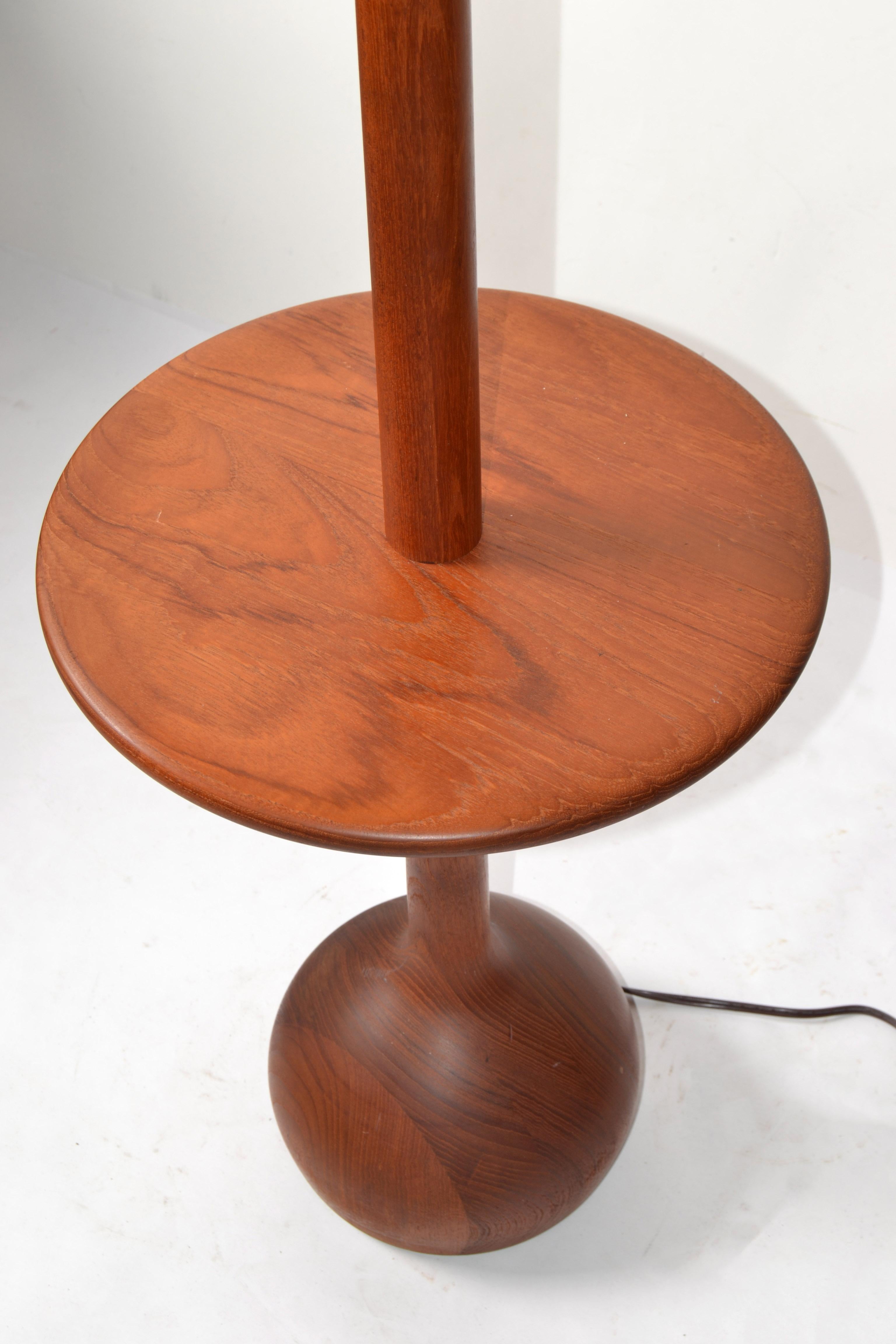 Nessen Lighting Style Turned Walnut Floor Lamp Mid-Century Modern Fabric Shade For Sale 1