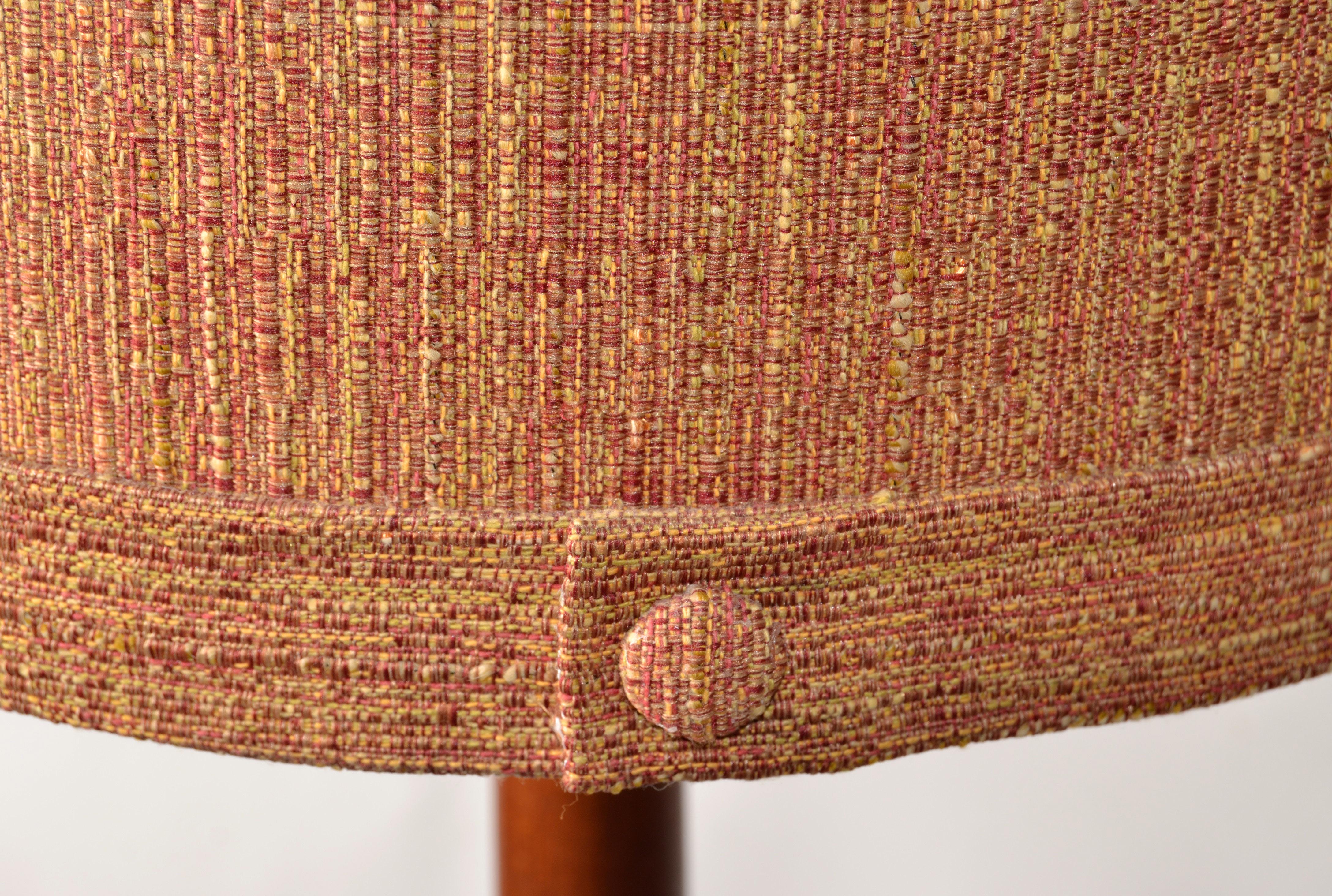 Nessen Lighting Style Turned Walnut Floor Lamp Mid-Century Modern Fabric Shade For Sale 3