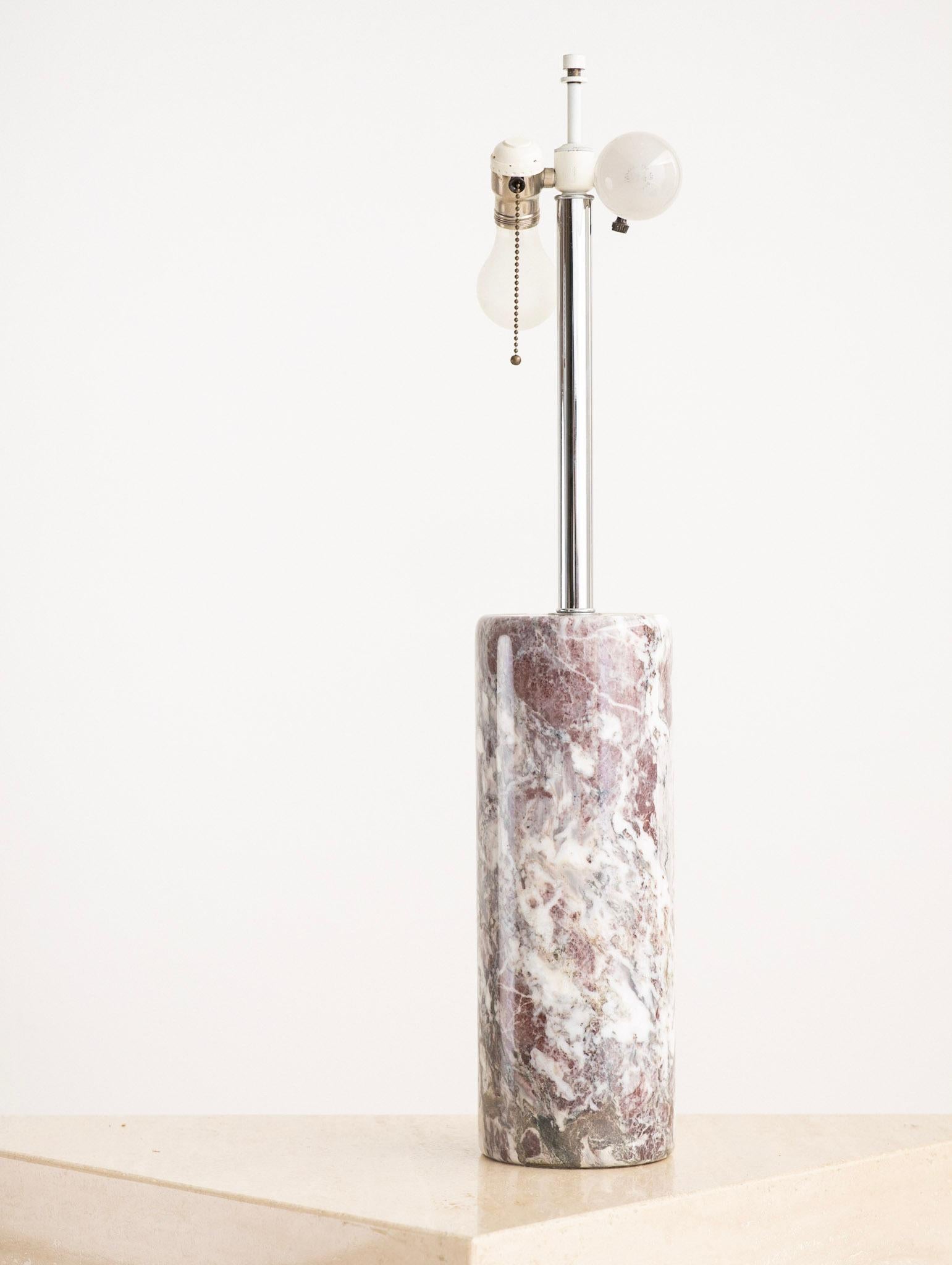 Hollywood Regency Nessen Pink Marble Cylinder Table Lamp