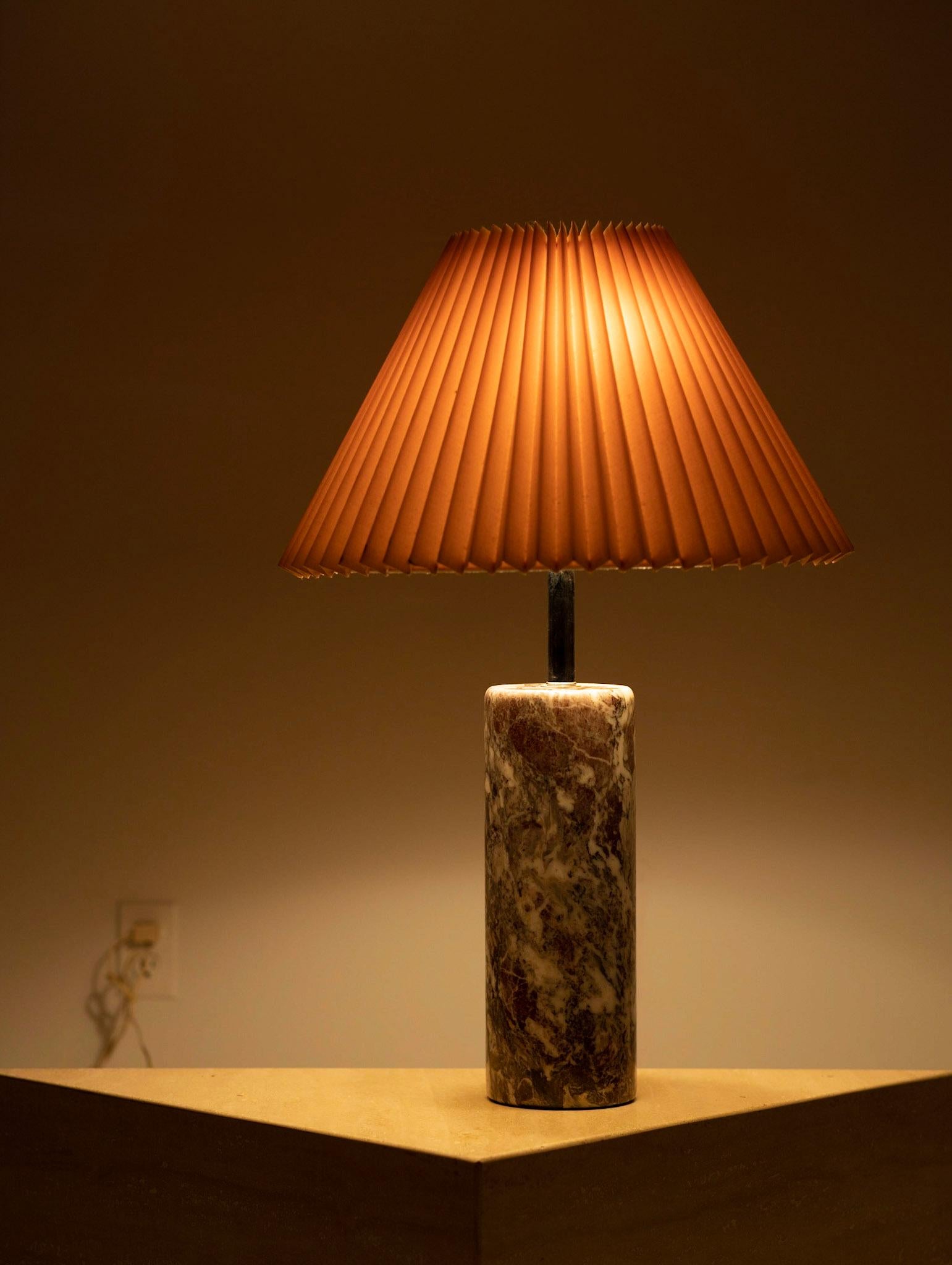 Unknown Nessen Pink Marble Cylinder Table Lamp