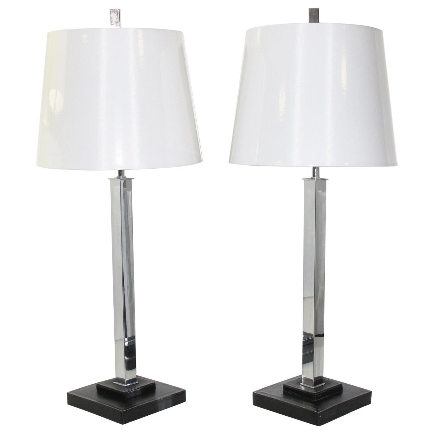 Nessen Studio Chrome Leather Table Lamp New York Beige & Chrome Table Lamp