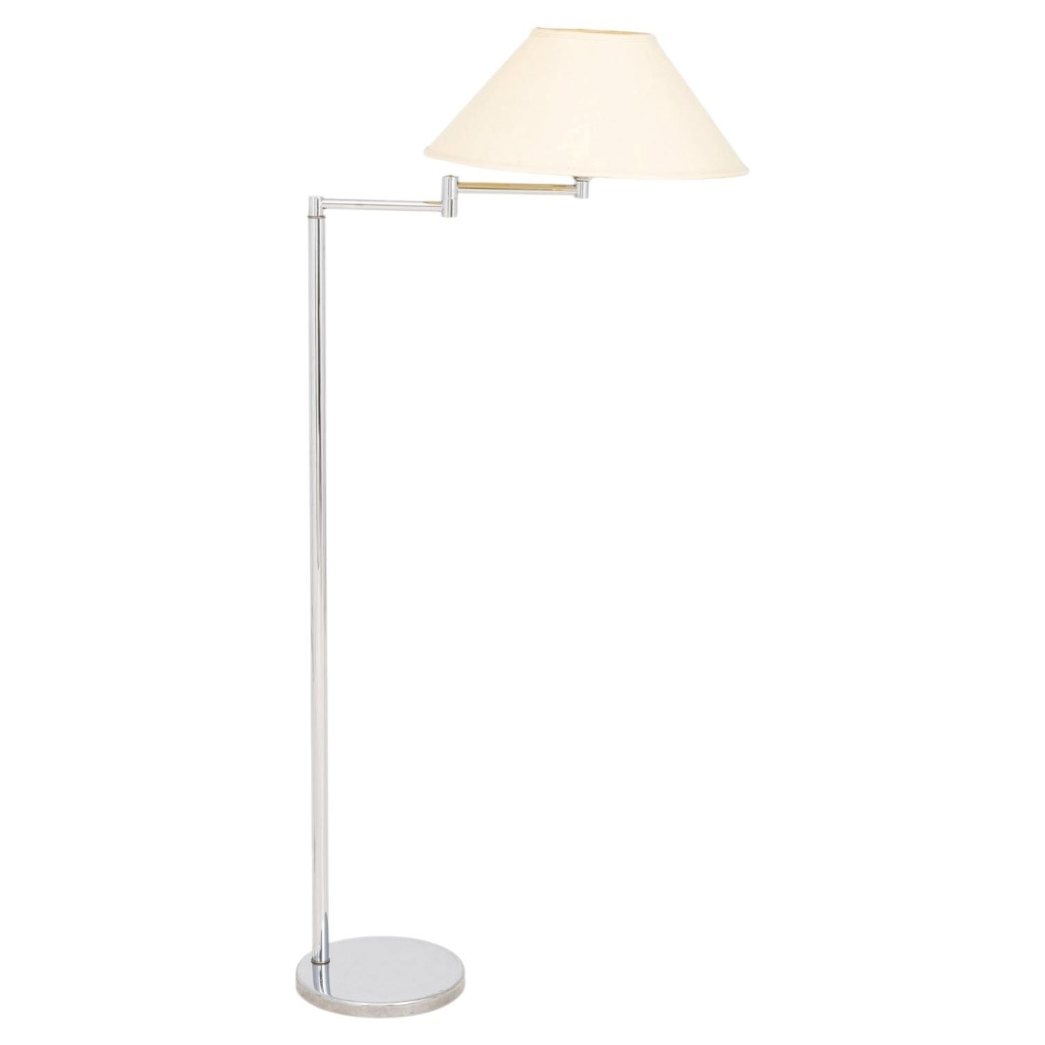 Nessen Studio Swing Arm Floor Lamp, Chrome & Glass, Articulated Design