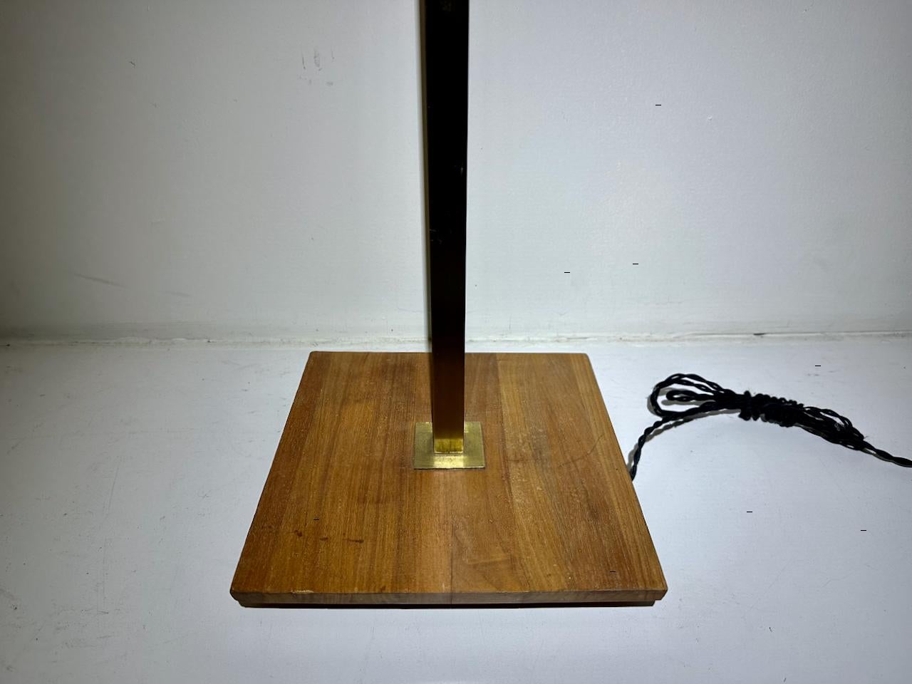 Nessen Studios Brass & Walnut Reading Floor Lamp with White Glass Shade, 1950's  For Sale 6