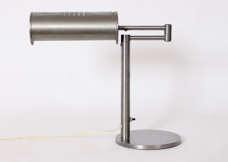 Nessen Studios Brushed Steel Swing Arm & Cylinder Shade Desk Lamp, 1960's For Sale 8