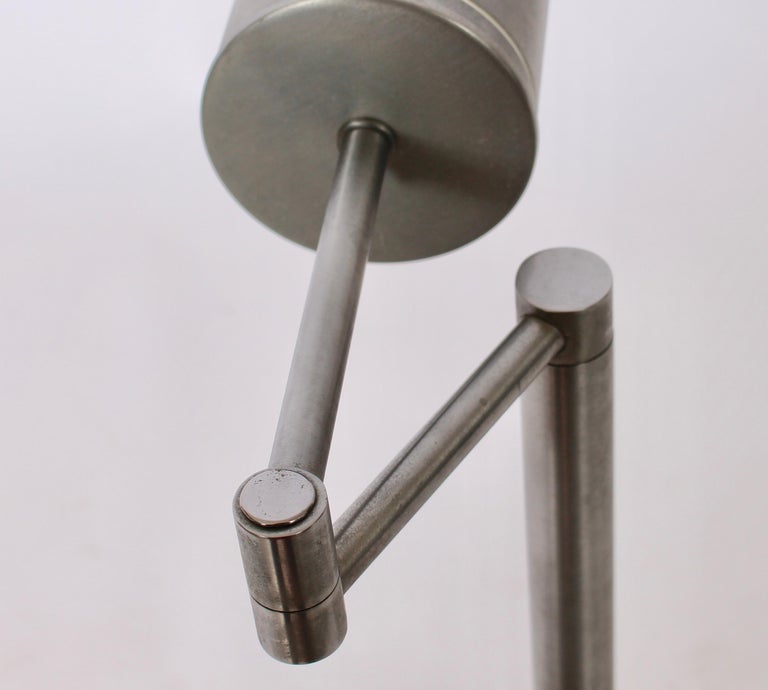 Nessen Studios Brushed Steel Swing Arm & Cylinder Shade Desk Lamp, 1960's For Sale 3