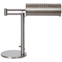 Nessen Studios Brushed Steel Swing Arm Desk Lamp with Cylinder Shade, 1960's