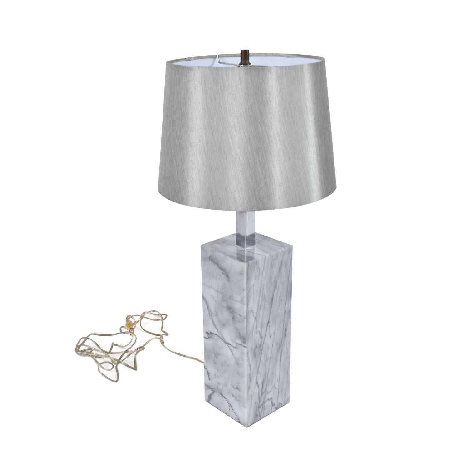 Mid-Century Modern Nessen Style Gray Marble Table Lamp with Chrome Neck and Silver Shade For Sale