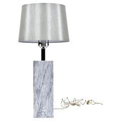 Nessen Style Grey Marble Table Lamp With Chrome Neck and Silver Shade