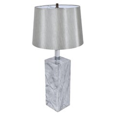 Nessen Style Gray Marble Table Lamp with Chrome Neck