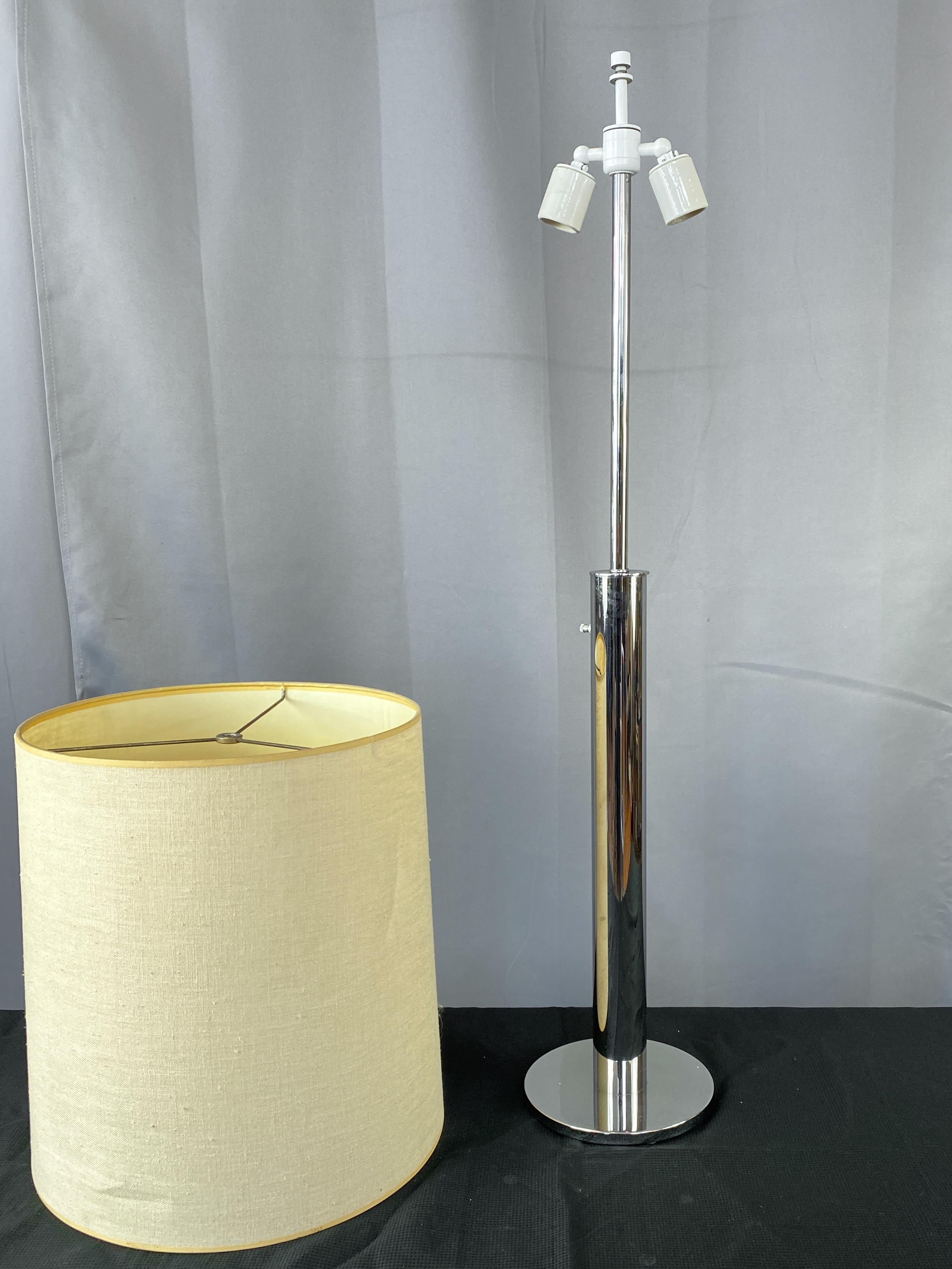 American Nessen Tall Minimalist Chrome Table Lamp with Original Shade, c. 1970 For Sale