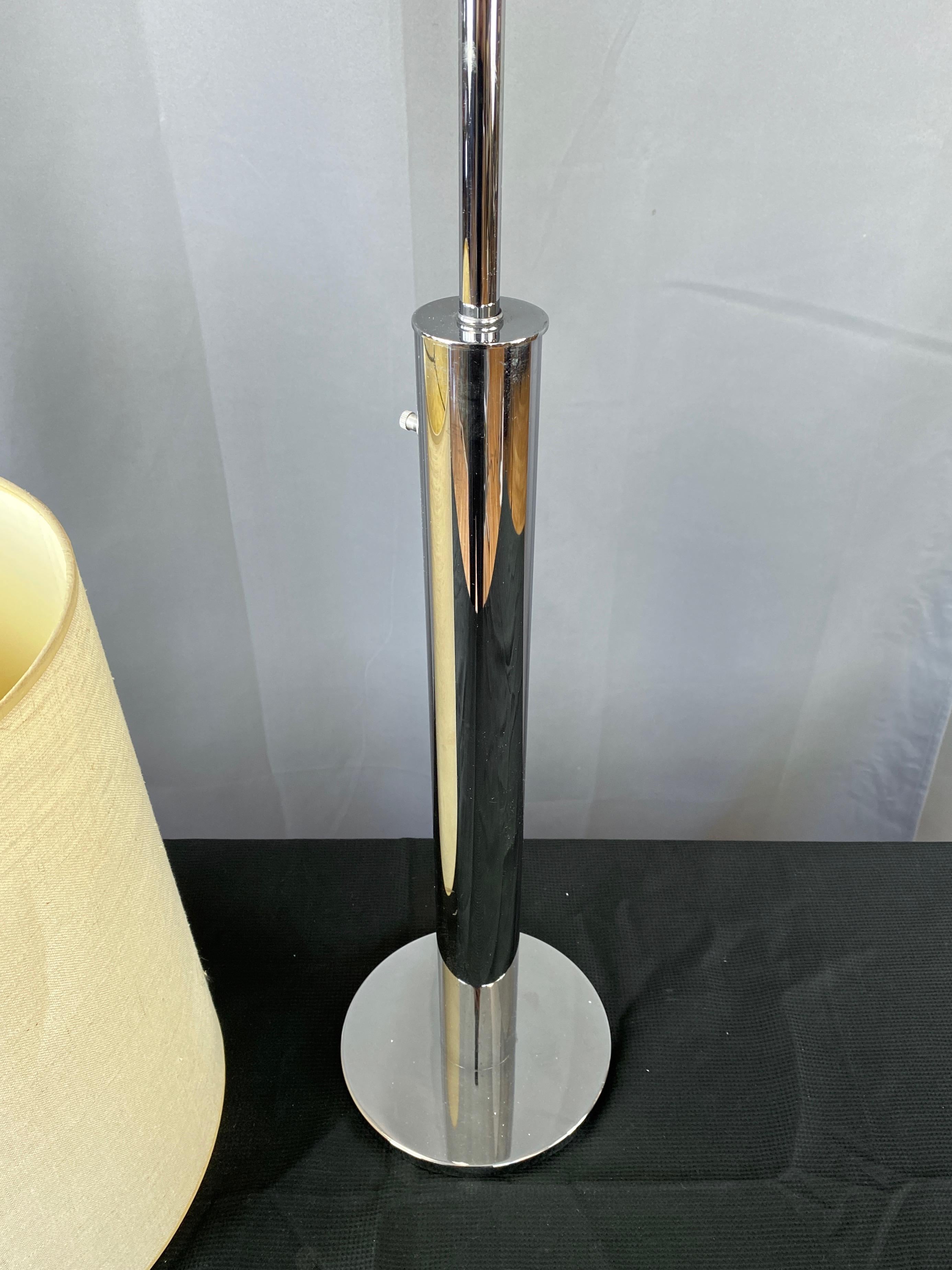Enameled Nessen Tall Minimalist Chrome Table Lamp with Original Shade, c. 1970 For Sale
