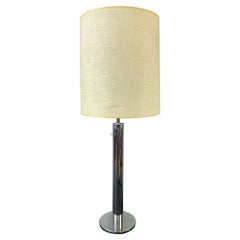 Vintage Nessen Tall Minimalist Chrome Table Lamp with Original Shade, c. 1970