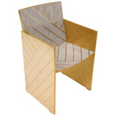 Nesso Gray Dining Chair with Brass Inlay by Matteo Cibic