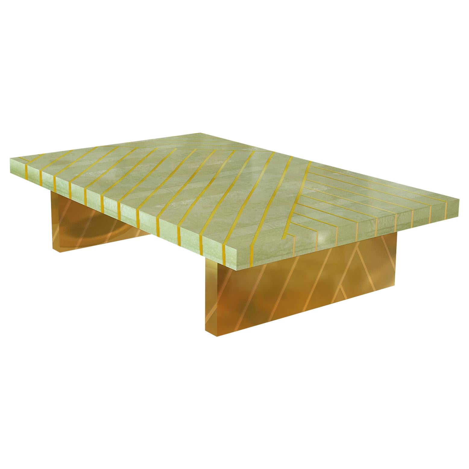 Nesso Mint Green Large Coffee Table with Brass Inlay by Matteo Cibic