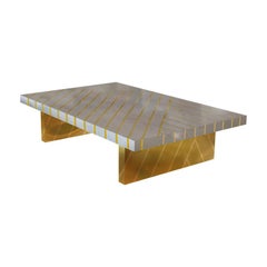 Nesso Gray Medium Coffee Table with Brass Inlay by Matteo Cibic