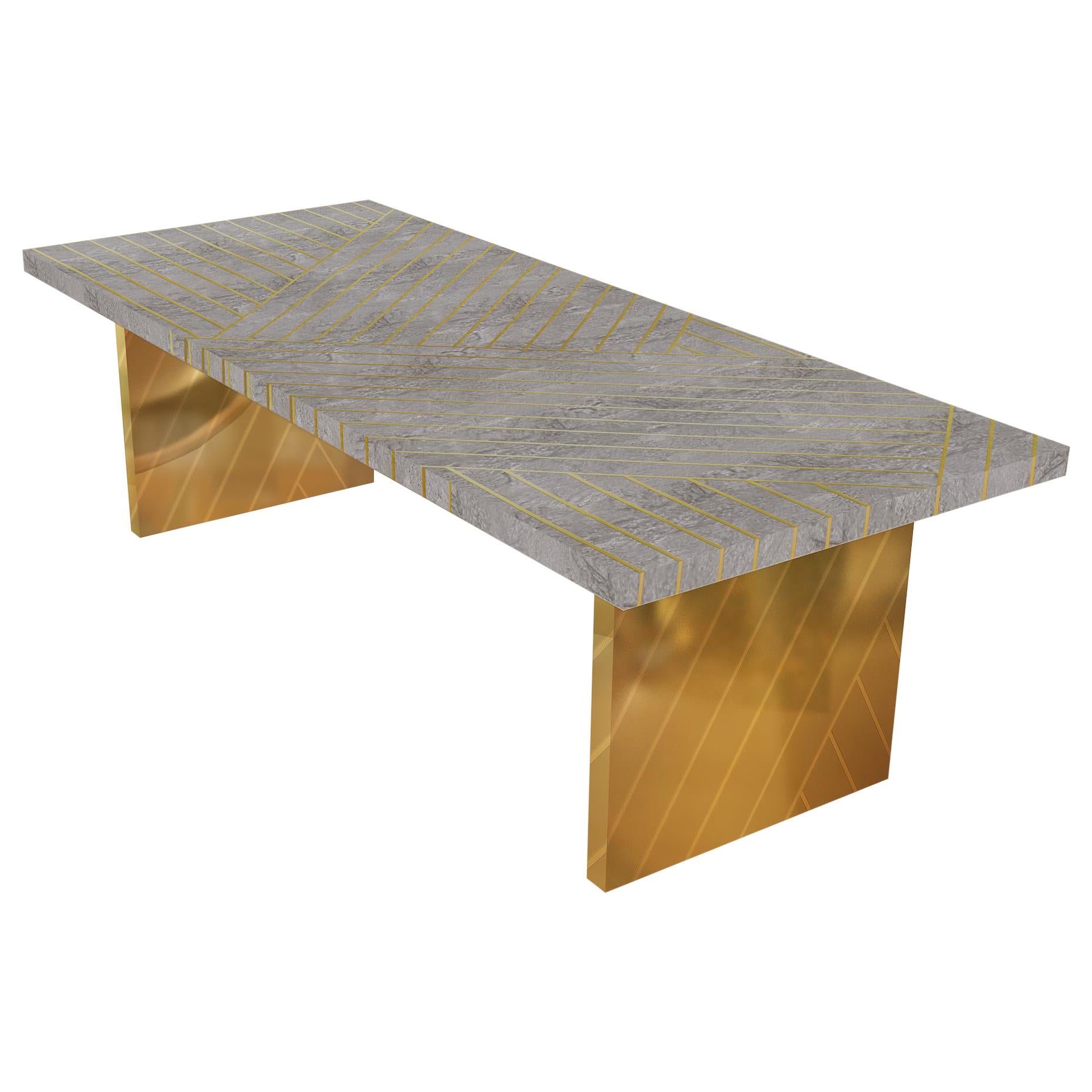 Nesso Gray Medium Dining Table with Brass Inlay by Matteo Cibic