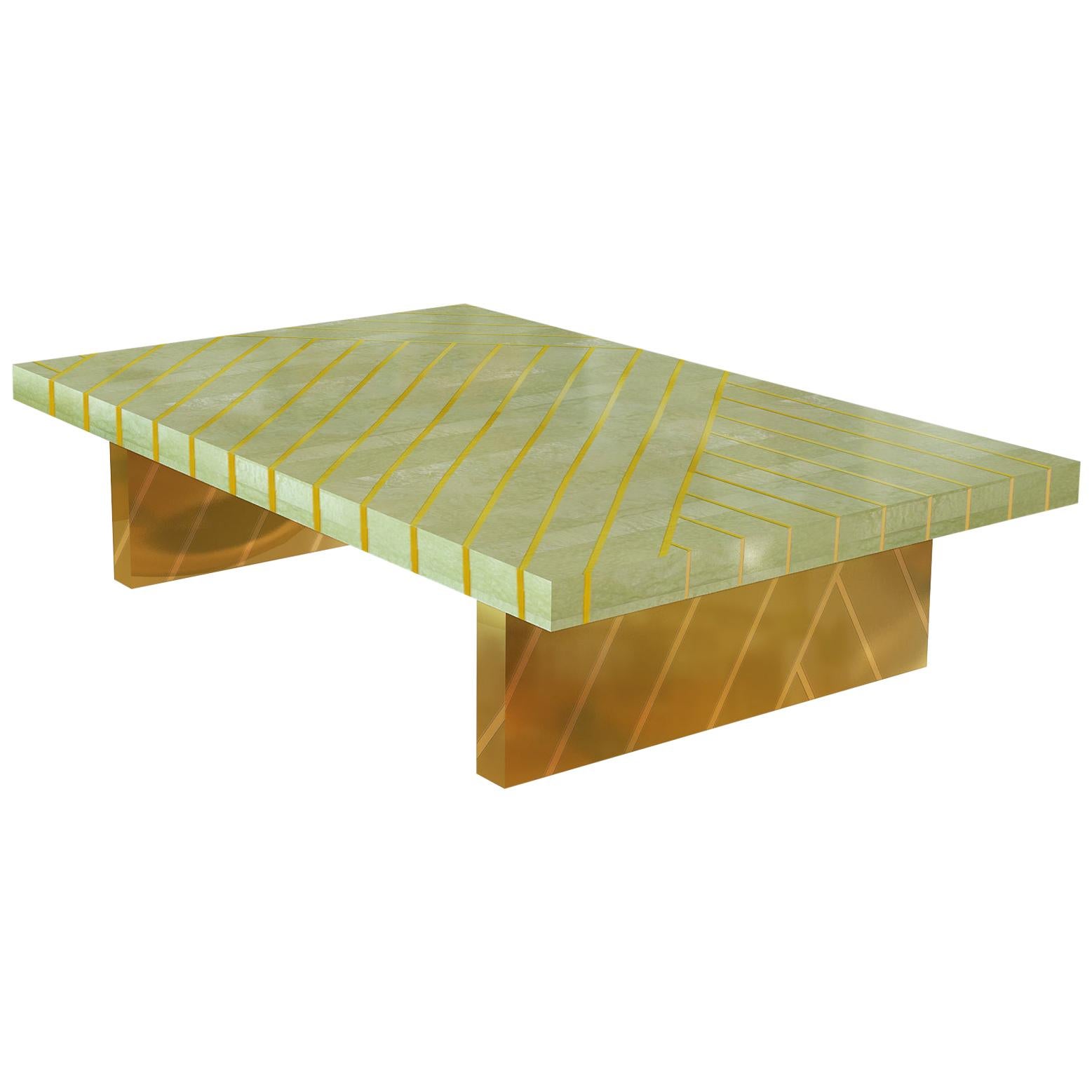 Nesso Mint Green Small Coffee Table with Brass Inlay by Matteo Cibic For Sale