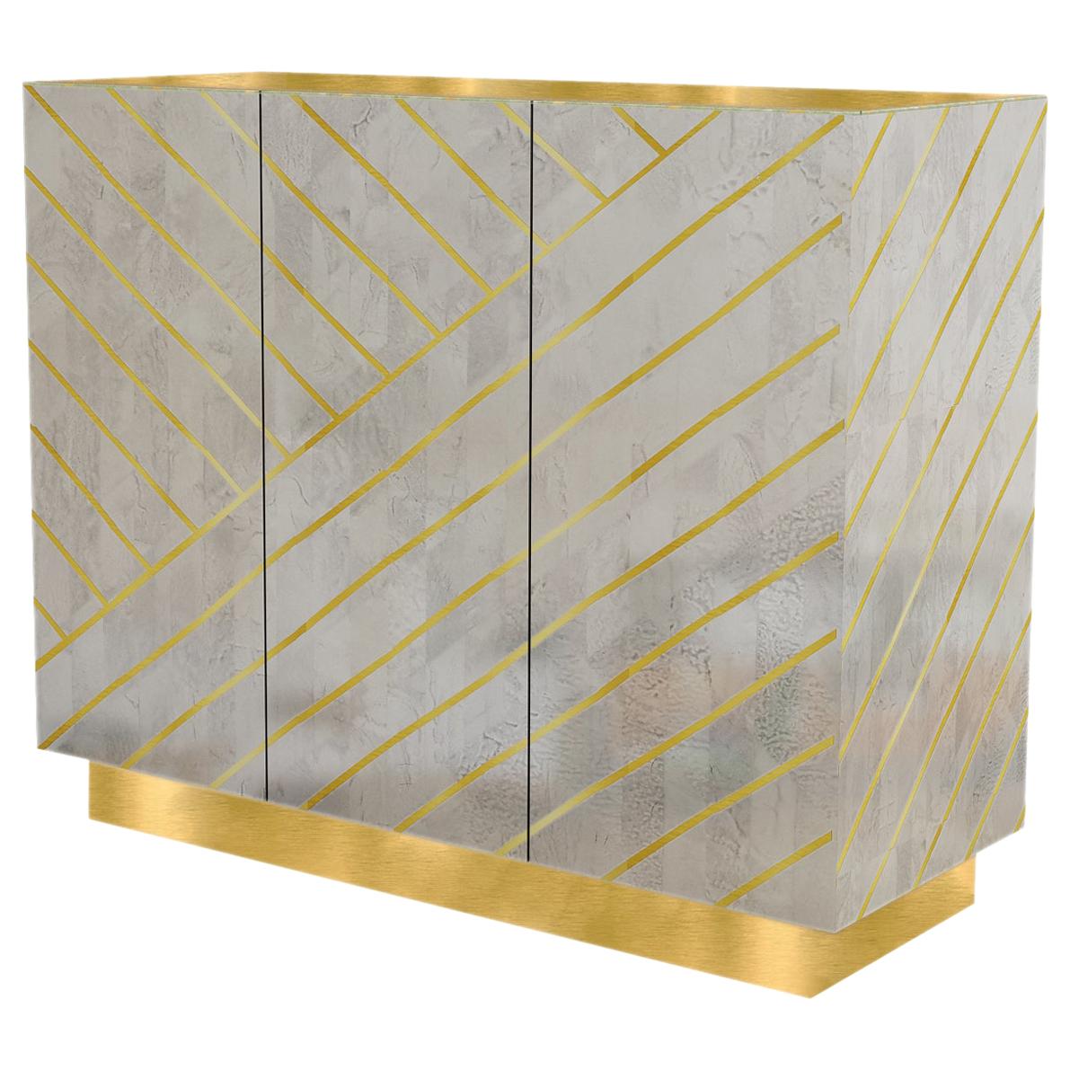 Nesso Gray Small Sideboard with Brass Inlay by Matteo Cibic