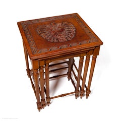 3 tables basses d'appoint Nest en cuir marron, style péruvien, embossé aztèque