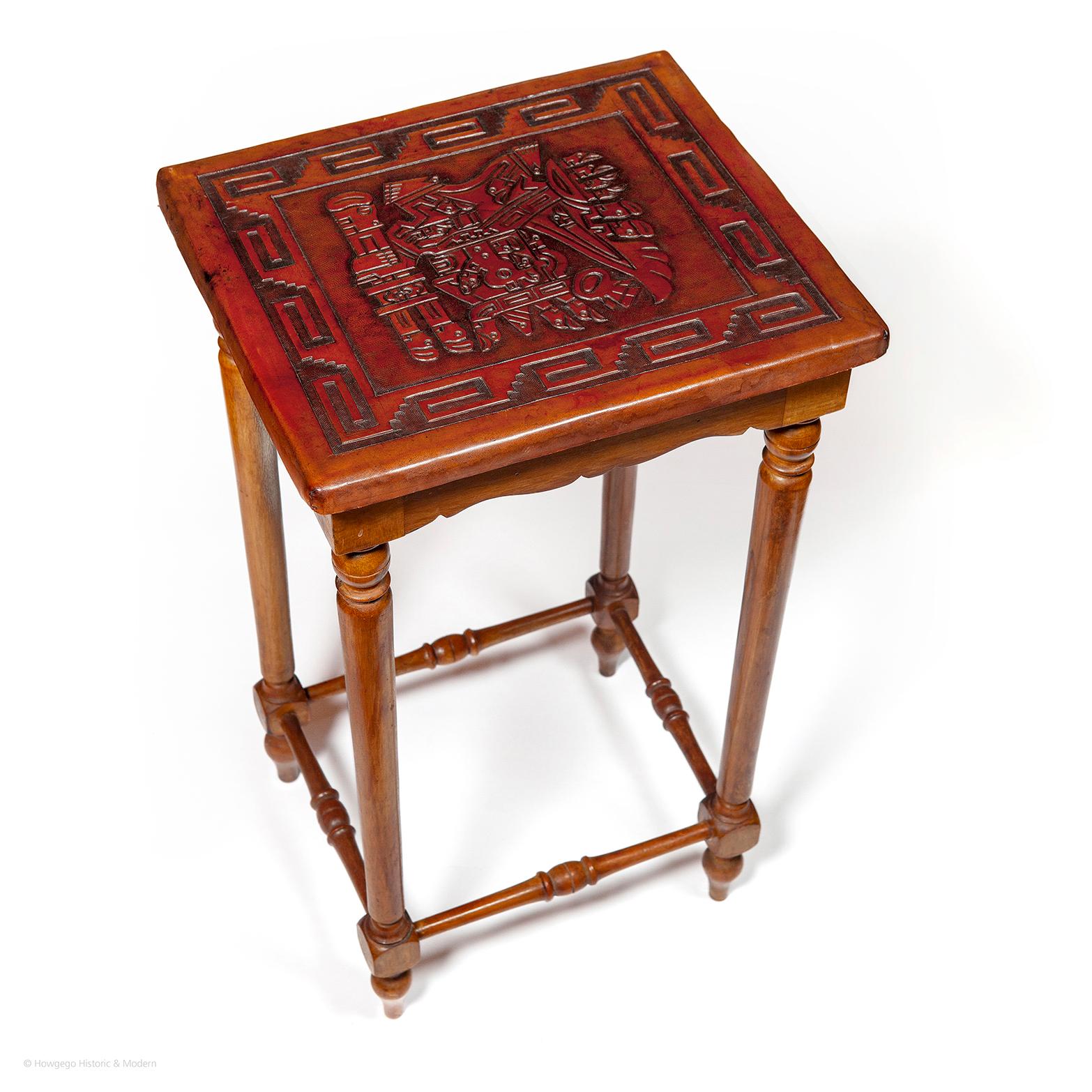 Peruvian Nest 3 Sidetable Low Tables Leather Brown Peru Vintage Aztec Embossed Spanish