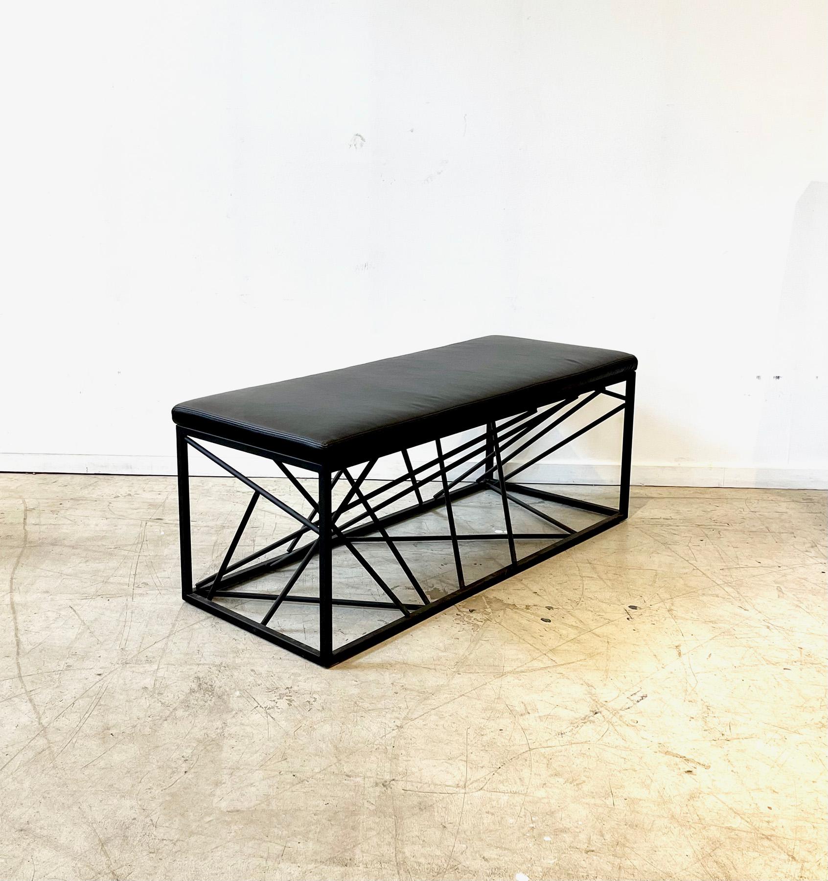 Modern Nest Bench by Morgan Clayhall, sculptural steel, leather For Sale